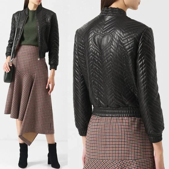 GUCCI JACKET QUILTED BLACK LEATHER BOMBER TIGER CHARM PULL sz IT 38 US 2 - Picture 2 of 15